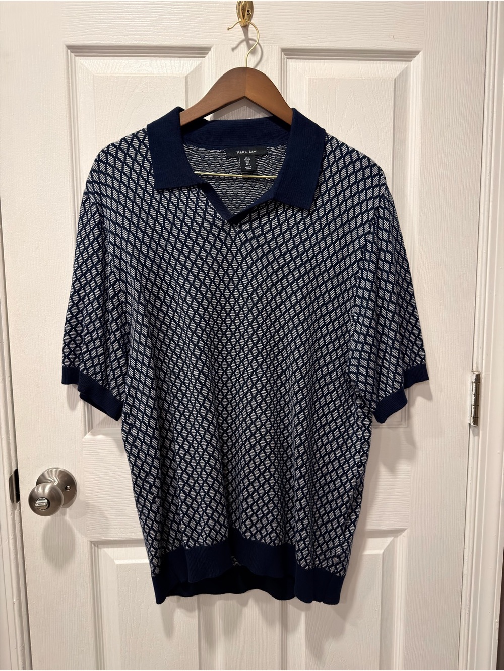 Mark Law Men's Polo with a Blue Prism/Diamond design.  Men’s Medium.  Never worn